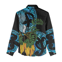 Turquoise New Zealand Kowhai And Piwakawaka Women Casual Shirt Maori Ngaru Paua Shell LT14 - Polynesian Pride