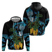 Turquoise New Zealand Kowhai And Piwakawaka Zip Hoodie Maori Ngaru Paua Shell LT14 - Polynesian Pride