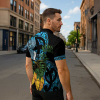 Turquoise New Zealand Kowhai And Piwakawaka Zipper Polo Shirt Maori Ngaru Paua Shell LT14 - Polynesian Pride