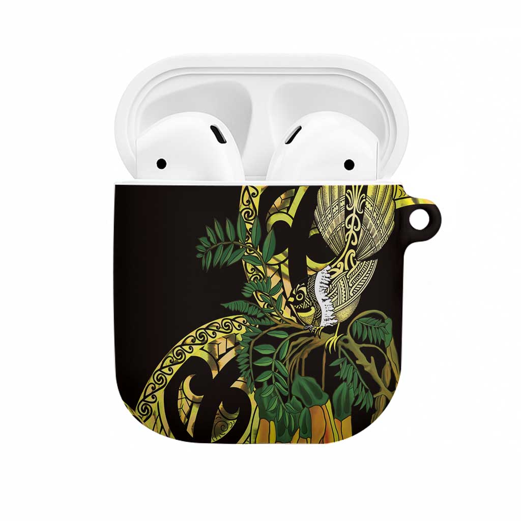 Yellow New Zealand Kowhai And Piwakawaka AirPods Case Maori Ngaru Paua Shell LT14 Yellow - Polynesian Pride