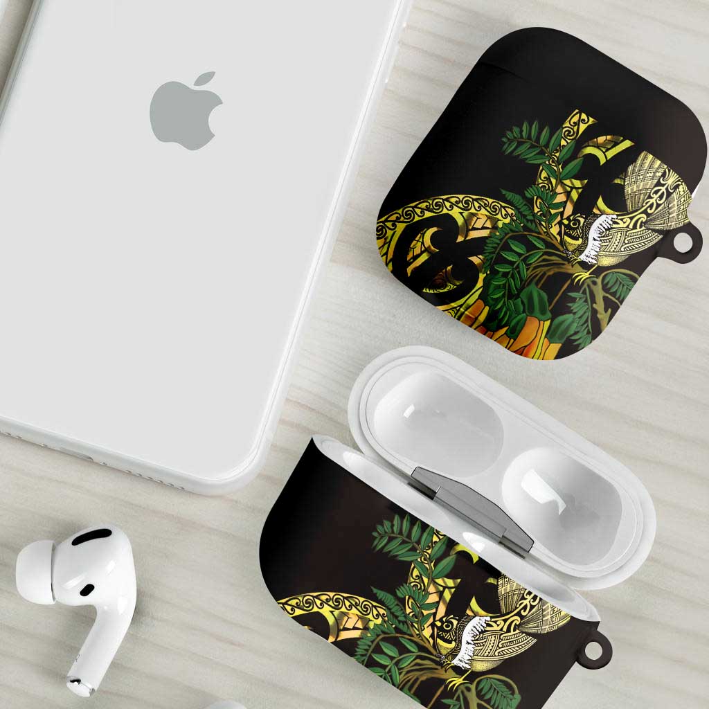 Yellow New Zealand Kowhai And Piwakawaka AirPods Case Maori Ngaru Paua Shell LT14 - Polynesian Pride