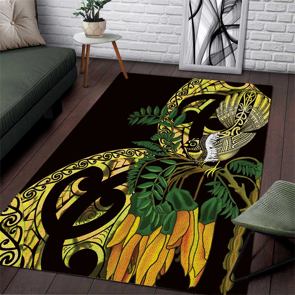 Yellow New Zealand Kowhai And Piwakawaka Area Rug Maori Ngaru Paua Shell LT14 Yellow - Polynesian Pride