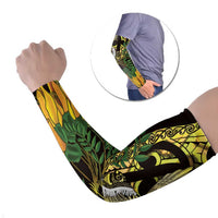 Yellow New Zealand Kowhai And Piwakawaka Arm Sleeves Maori Ngaru Paua Shell LT14 Set of 2 Yellow - Polynesian Pride