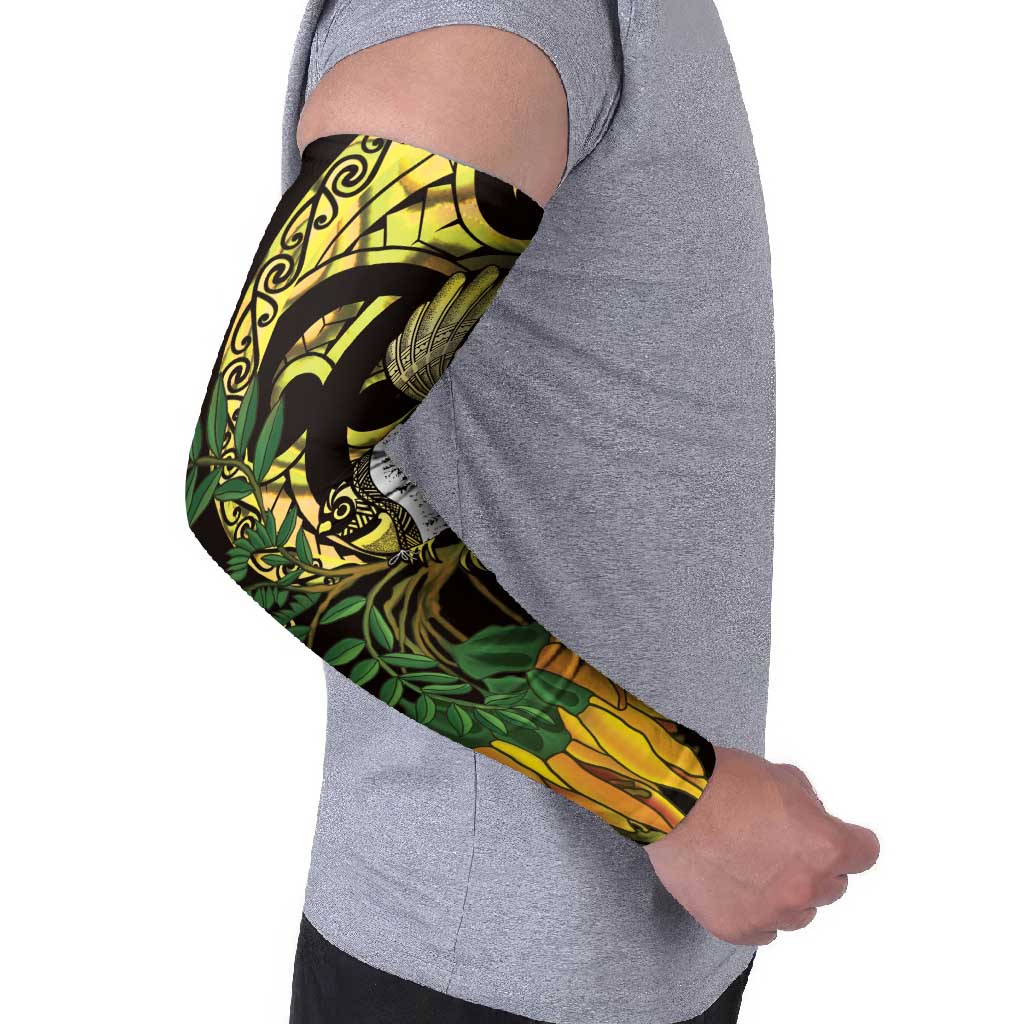 Yellow New Zealand Kowhai And Piwakawaka Arm Sleeves Maori Ngaru Paua Shell LT14 - Polynesian Pride