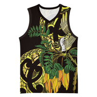 Yellow New Zealand Kowhai And Piwakawaka Basketball Jersey Maori Ngaru Paua Shell LT14 Unisex Yellow - Polynesian Pride