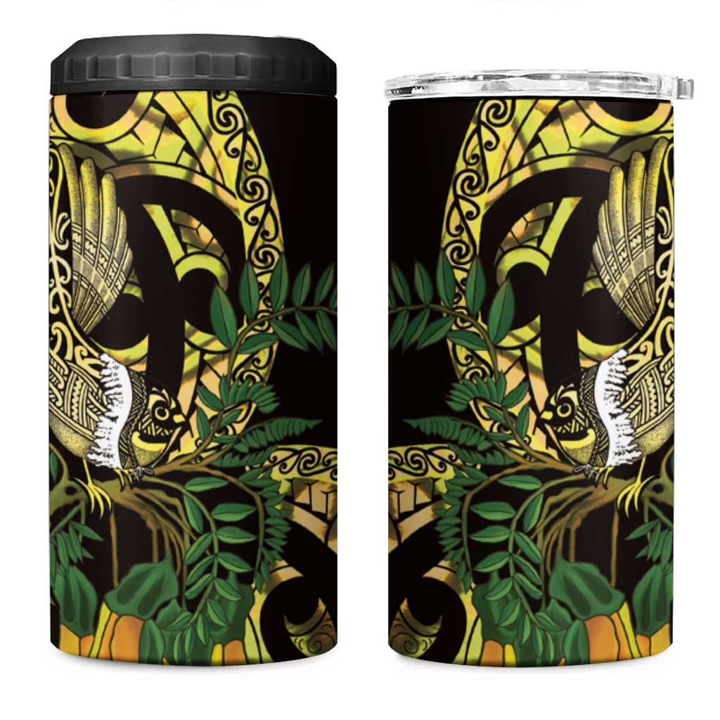 Yellow New Zealand Kowhai And Piwakawaka 4 in 1 Can Cooler Tumbler Maori Ngaru Paua Shell LT14 One Size: 16 oz Yellow - Polynesian Pride