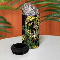 Yellow New Zealand Kowhai And Piwakawaka 4 in 1 Can Cooler Tumbler Maori Ngaru Paua Shell LT14 - Polynesian Pride