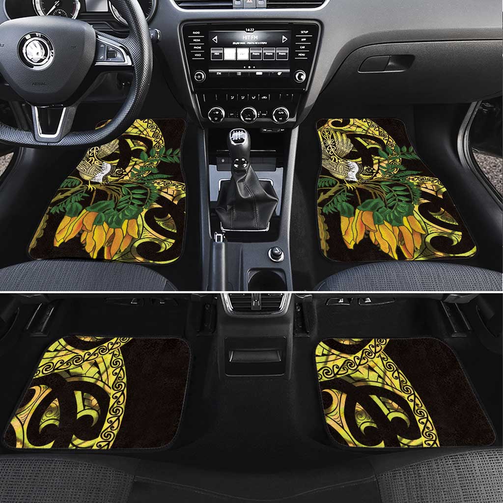 Yellow New Zealand Kowhai And Piwakawaka Car Mats Maori Ngaru Paua Shell LT14 Set 4pcs Yellow - Polynesian Pride