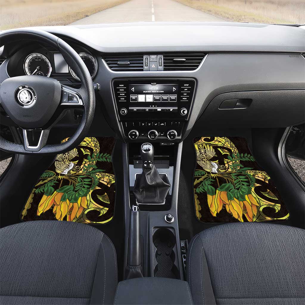 Yellow New Zealand Kowhai And Piwakawaka Car Mats Maori Ngaru Paua Shell LT14 Set 2pcs - Front Yellow - Polynesian Pride