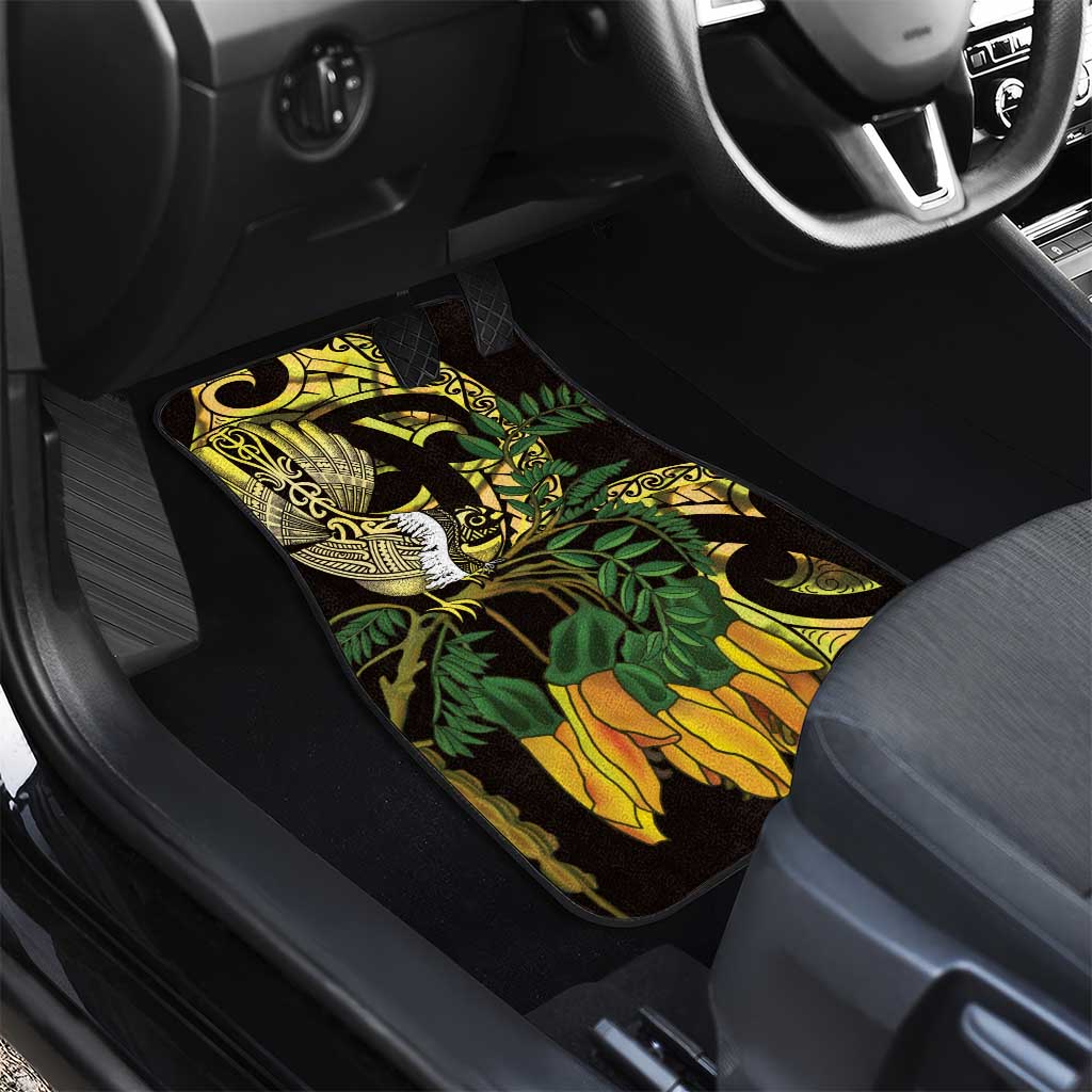 Yellow New Zealand Kowhai And Piwakawaka Car Mats Maori Ngaru Paua Shell LT14 - Polynesian Pride