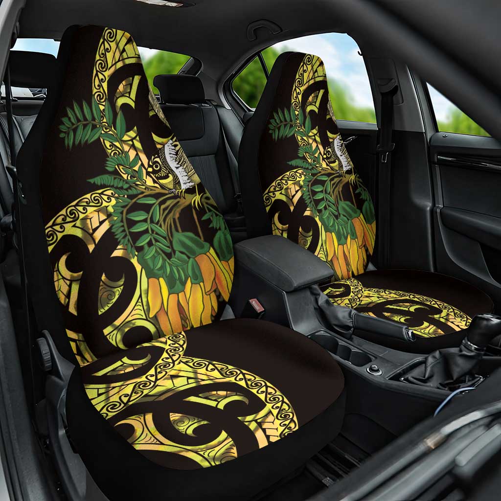 Yellow New Zealand Kowhai And Piwakawaka Car Seat Cover Maori Ngaru Paua Shell LT14 One Size Yellow - Polynesian Pride