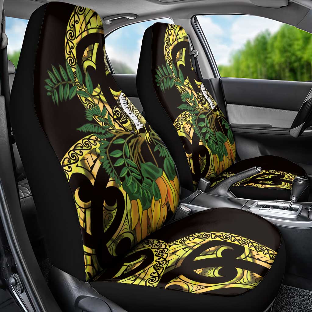 Yellow New Zealand Kowhai And Piwakawaka Car Seat Cover Maori Ngaru Paua Shell LT14 - Polynesian Pride