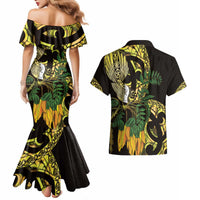 Yellow New Zealand Kowhai And Piwakawaka Couples Matching Mermaid Dress and Hawaiian Shirt Maori Ngaru Paua Shell LT14 - Polynesian Pride