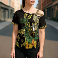 Yellow New Zealand Kowhai And Piwakawaka Cross Shoulder Shirt Maori Ngaru Paua Shell LT14 - Polynesian Pride