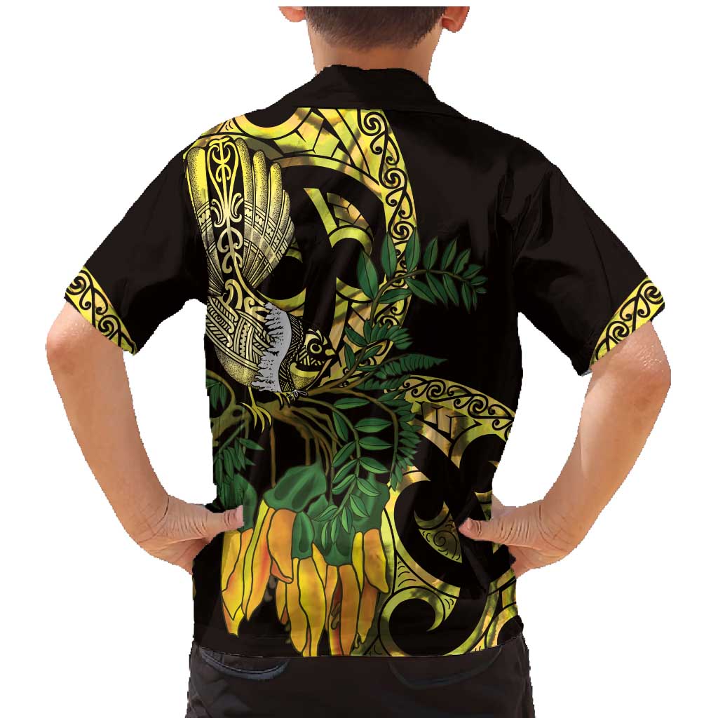 Yellow New Zealand Kowhai And Piwakawaka Family Matching Mermaid Dress and Hawaiian Shirt Maori Ngaru Paua Shell LT14 - Polynesian Pride