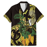 Yellow New Zealand Kowhai And Piwakawaka Family Matching Mermaid Dress and Hawaiian Shirt Maori Ngaru Paua Shell LT14 Dad's Shirt - Short Sleeve Yellow - Polynesian Pride