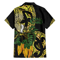 Yellow New Zealand Kowhai And Piwakawaka Family Matching Off The Shoulder Long Sleeve Dress and Hawaiian Shirt Maori Ngaru Paua Shell LT14 - Polynesian Pride