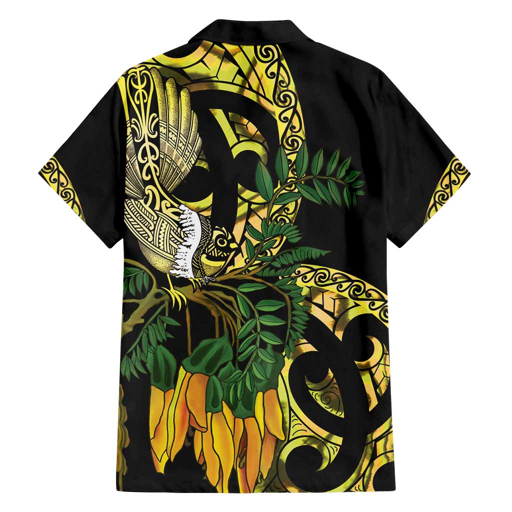 Yellow New Zealand Kowhai And Piwakawaka Family Matching Puletasi and Hawaiian Shirt Maori Ngaru Paua Shell LT14 - Polynesian Pride