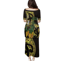 Yellow New Zealand Kowhai And Piwakawaka Family Matching Puletasi and Hawaiian Shirt Maori Ngaru Paua Shell LT14 - Polynesian Pride