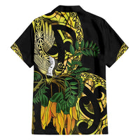 Yellow New Zealand Kowhai And Piwakawaka Family Matching Short Sleeve Bodycon Dress and Hawaiian Shirt Maori Ngaru Paua Shell LT14 - Polynesian Pride