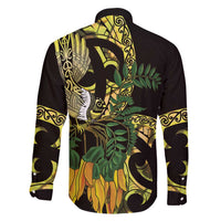 Yellow New Zealand Kowhai And Piwakawaka Family Matching Summer Maxi Dress and Hawaiian Shirt Maori Ngaru Paua Shell LT14 - Polynesian Pride