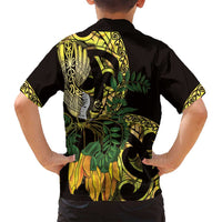 Yellow New Zealand Kowhai And Piwakawaka Family Matching Tank Maxi Dress and Hawaiian Shirt Maori Ngaru Paua Shell LT14 - Polynesian Pride
