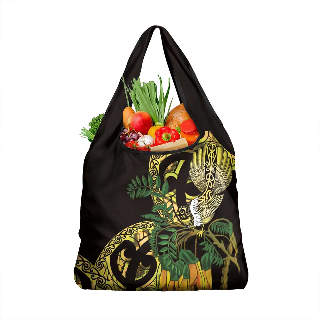 Yellow New Zealand Kowhai And Piwakawaka Grocery Bag Maori Ngaru Paua Shell LT14 1-pack One Size Yellow - Polynesian Pride