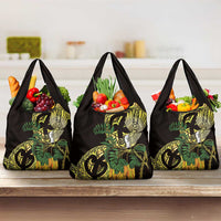 Yellow New Zealand Kowhai And Piwakawaka Grocery Bag Maori Ngaru Paua Shell LT14 3-pack One Size Yellow - Polynesian Pride