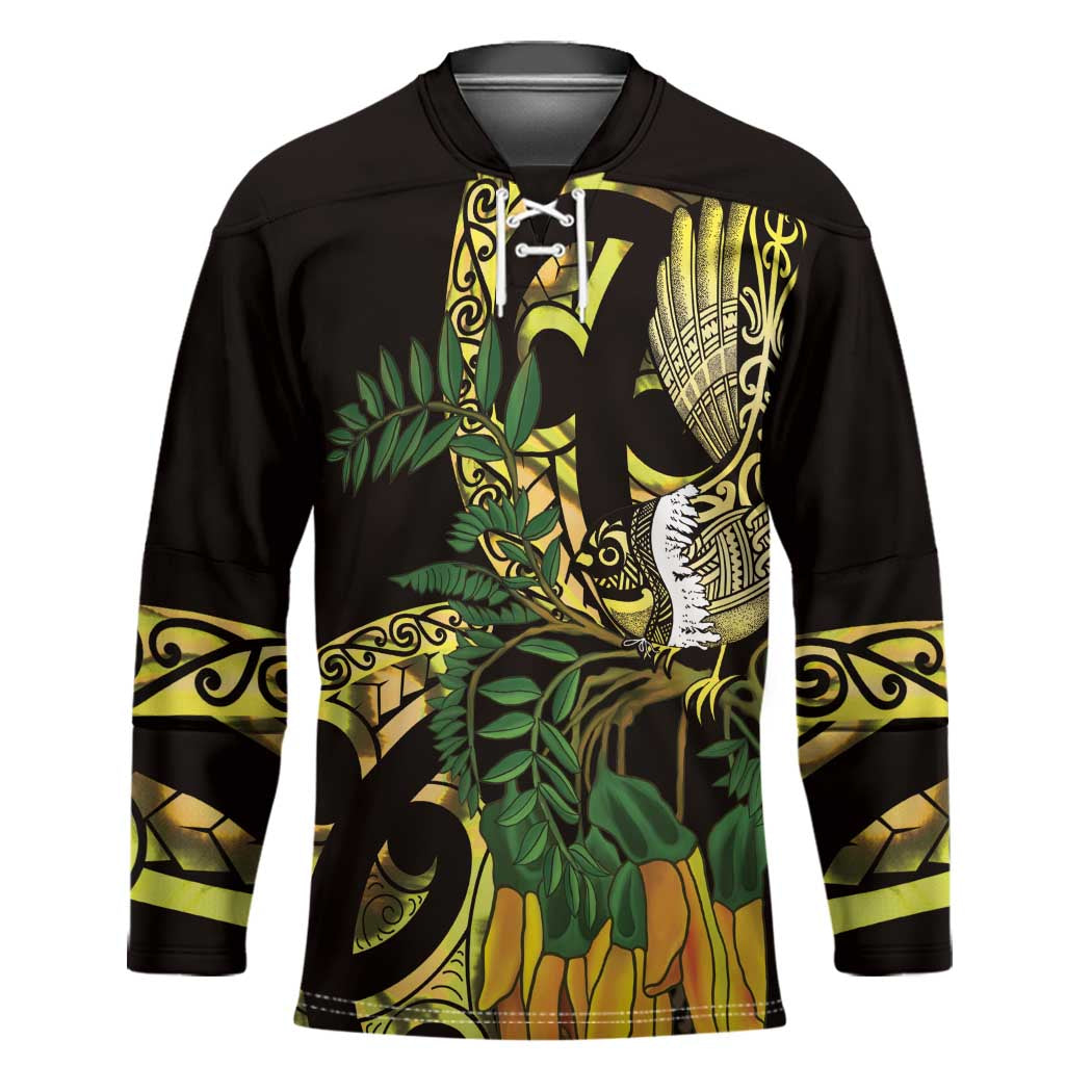 Yellow New Zealand Kowhai And Piwakawaka Hockey Jersey Maori Ngaru Paua Shell LT14 Unisex Yellow - Polynesian Pride