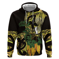 Yellow New Zealand Kowhai And Piwakawaka Hoodie Maori Ngaru Paua Shell LT14 Pullover Hoodie Yellow - Polynesian Pride