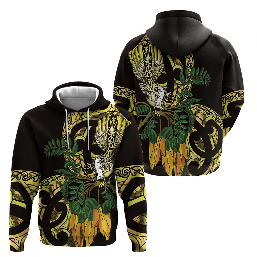 Yellow New Zealand Kowhai And Piwakawaka Hoodie Maori Ngaru Paua Shell LT14 - Polynesian Pride
