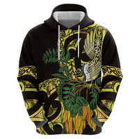Yellow New Zealand Kowhai And Piwakawaka Hoodie Maori Ngaru Paua Shell LT14 - Polynesian Pride