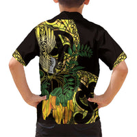 Yellow New Zealand Kowhai And Piwakawaka Kid Hawaiian Shirt Maori Ngaru Paua Shell LT14 - Polynesian Pride