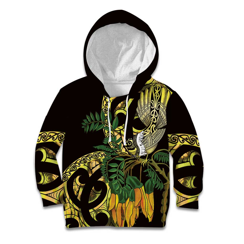 Yellow New Zealand Kowhai And Piwakawaka Kid Hoodie Maori Ngaru Paua Shell LT14 Hoodie Yellow - Polynesian Pride