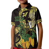Yellow New Zealand Kowhai And Piwakawaka Kid Polo Shirt Maori Ngaru Paua Shell LT14 Kid Yellow - Polynesian Pride