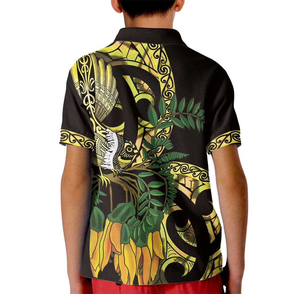 Yellow New Zealand Kowhai And Piwakawaka Kid Polo Shirt Maori Ngaru Paua Shell LT14 - Polynesian Pride