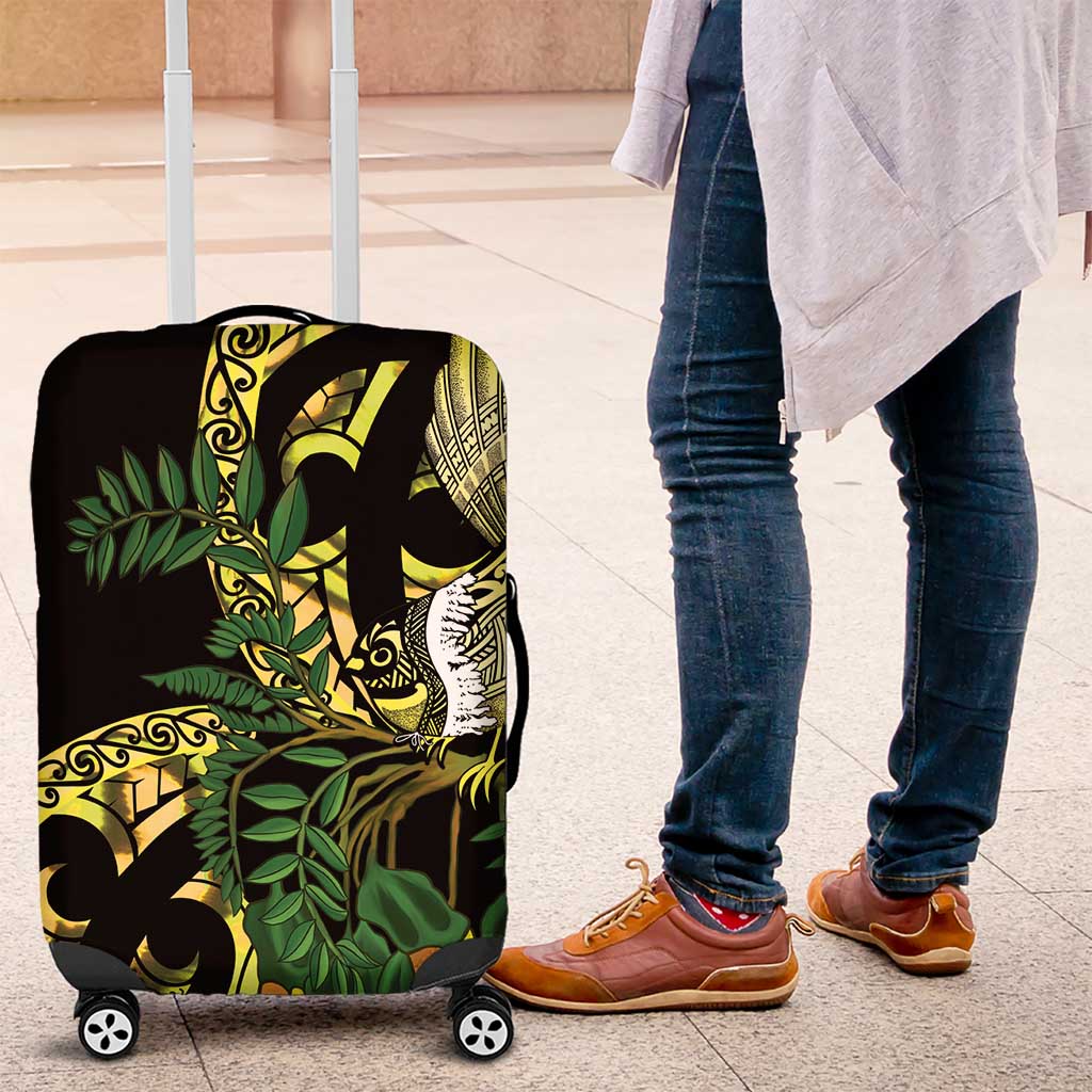 Yellow New Zealand Kowhai And Piwakawaka Luggage Cover Maori Ngaru Paua Shell LT14 Yellow - Polynesian Pride