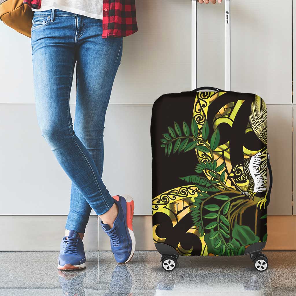Yellow New Zealand Kowhai And Piwakawaka Luggage Cover Maori Ngaru Paua Shell LT14 - Polynesian Pride