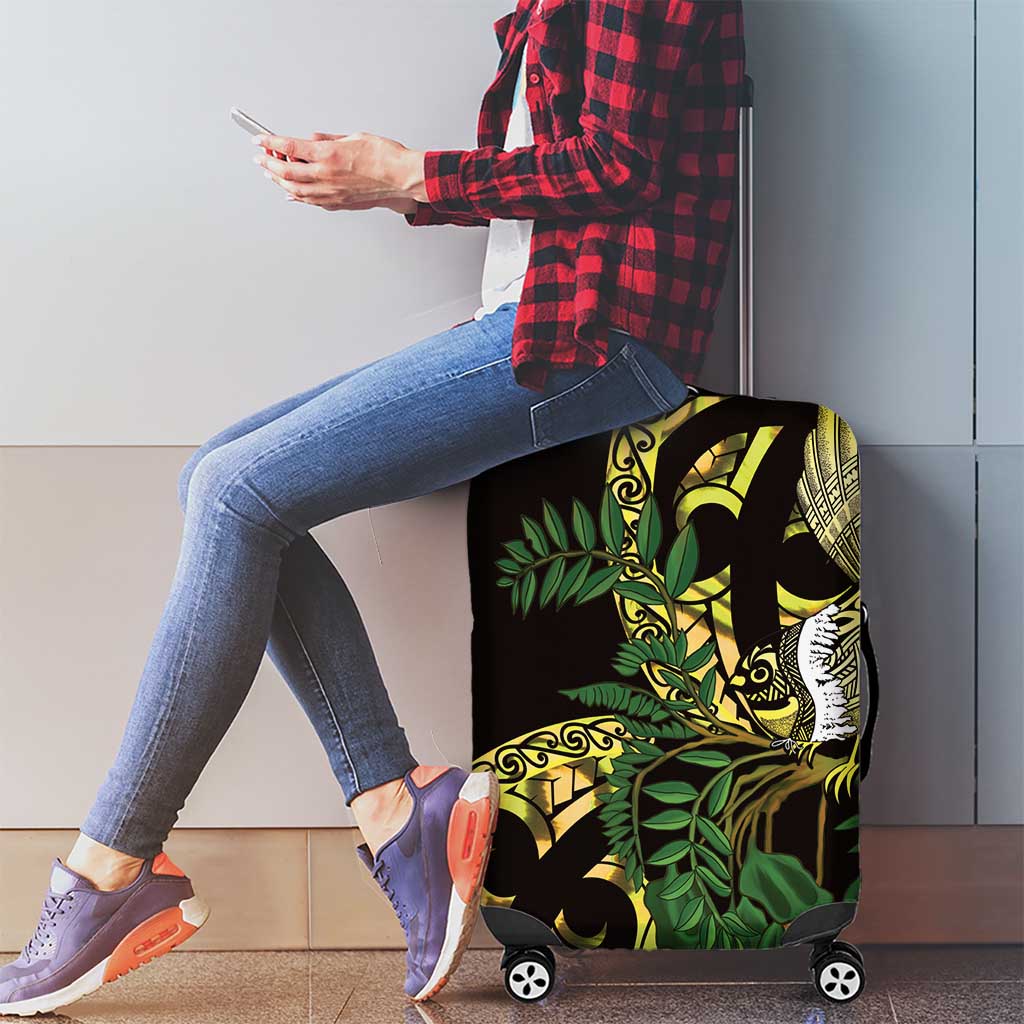 Yellow New Zealand Kowhai And Piwakawaka Luggage Cover Maori Ngaru Paua Shell LT14 - Polynesian Pride