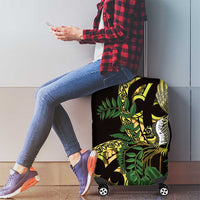 Yellow New Zealand Kowhai And Piwakawaka Luggage Cover Maori Ngaru Paua Shell LT14 - Polynesian Pride