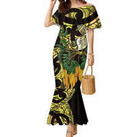 Yellow New Zealand Kowhai And Piwakawaka Mermaid Dress Maori Ngaru Paua Shell LT14 Women Yellow - Polynesian Pride