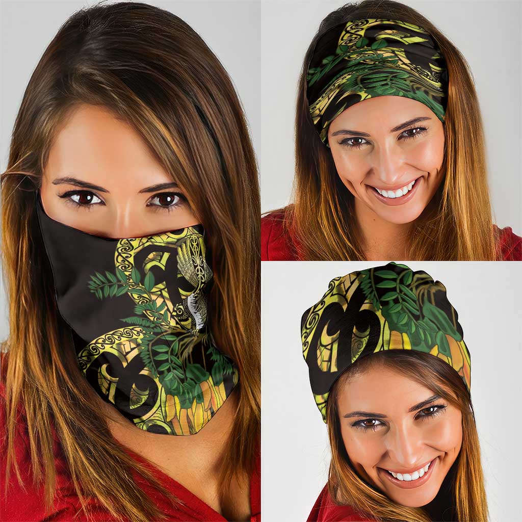 Yellow New Zealand Kowhai And Piwakawaka Neck Gaiter Maori Ngaru Paua Shell LT14 - Polynesian Pride