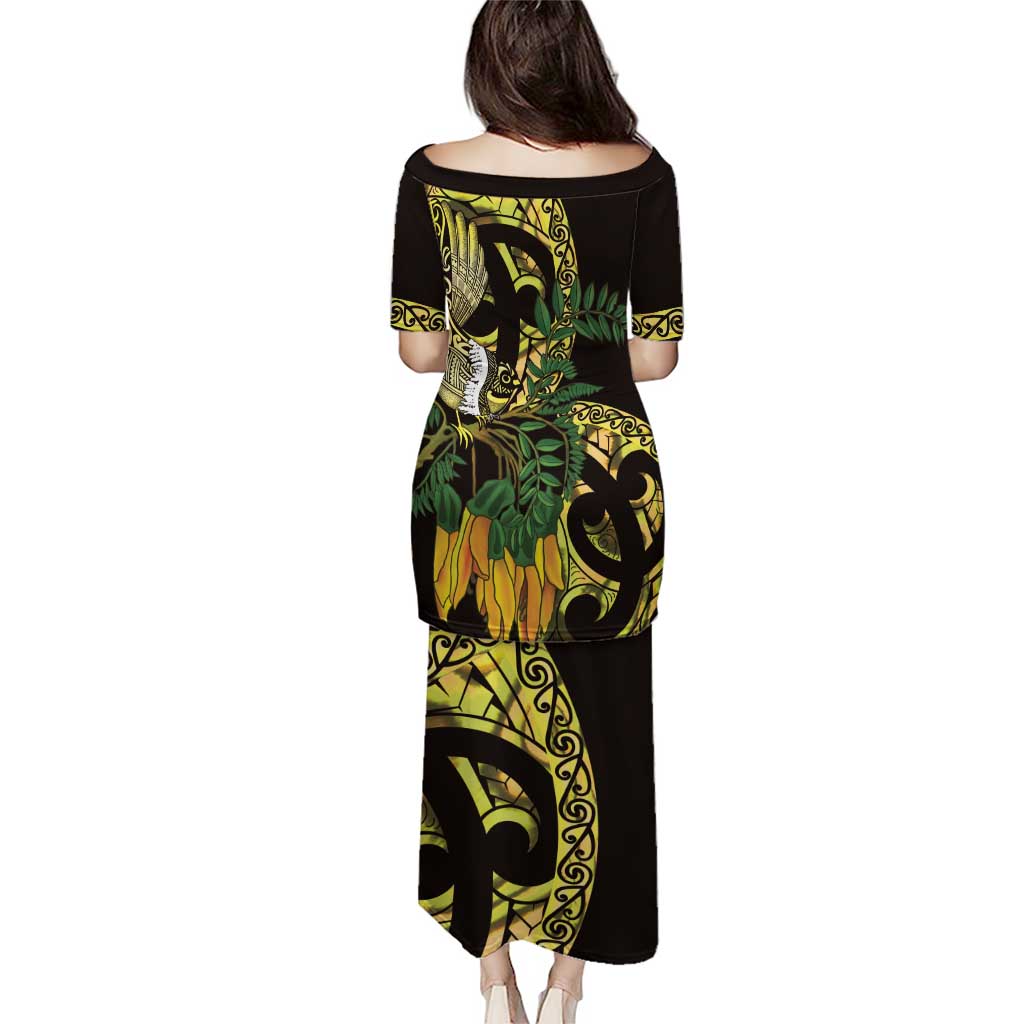 Yellow New Zealand Kowhai And Piwakawaka Puletasi Maori Ngaru Paua Shell LT14 - Polynesian Pride