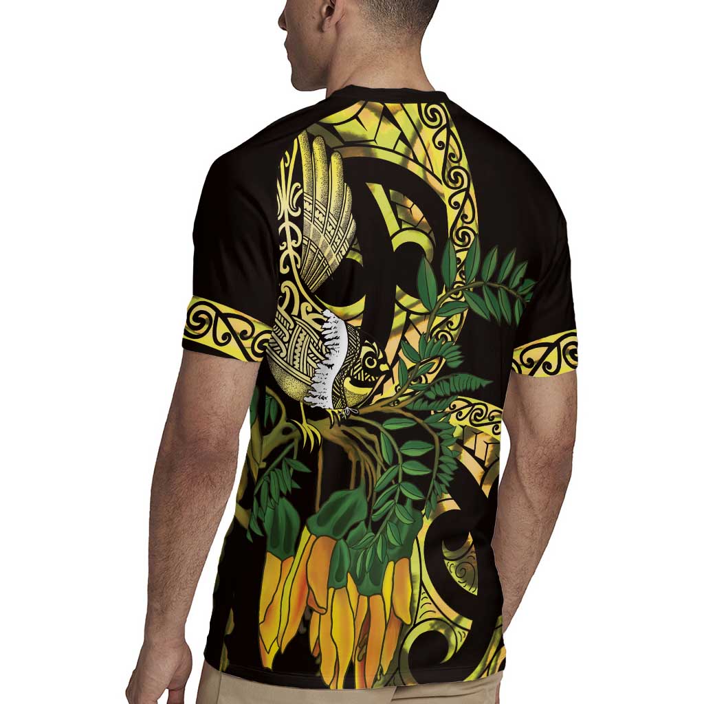 Yellow New Zealand Kowhai And Piwakawaka Rugby Jersey Maori Ngaru Paua Shell LT14 - Polynesian Pride