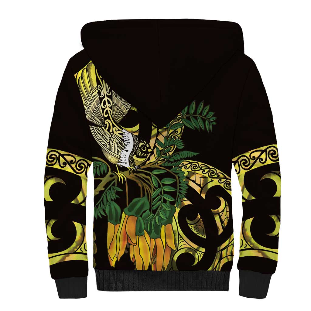 Yellow New Zealand Kowhai And Piwakawaka Sherpa Hoodie Maori Ngaru Paua Shell LT14 - Polynesian Pride