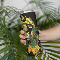 Yellow New Zealand Kowhai And Piwakawaka Skinny Tumbler Maori Ngaru Paua Shell LT14 - Polynesian Pride
