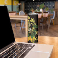 Yellow New Zealand Kowhai And Piwakawaka Skinny Tumbler Maori Ngaru Paua Shell LT14 - Polynesian Pride