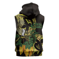 Yellow New Zealand Kowhai And Piwakawaka Sleeveless Hoodie Maori Ngaru Paua Shell LT14 - Polynesian Pride
