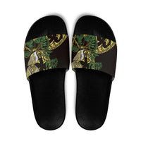 Yellow New Zealand Kowhai And Piwakawaka Slide Sandals Maori Ngaru Paua Shell LT14 Yellow - Polynesian Pride