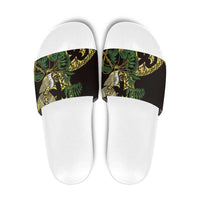 Yellow New Zealand Kowhai And Piwakawaka Slide Sandals Maori Ngaru Paua Shell LT14 Yellow - Polynesian Pride